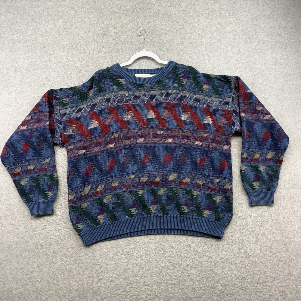 Vintage Textured Knit Pullover Sweater Mens XL Abstract Geometric Art Sweatshirt